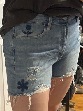 Old Navy Light Blue Distressed Denim Shorts with Floral Patches